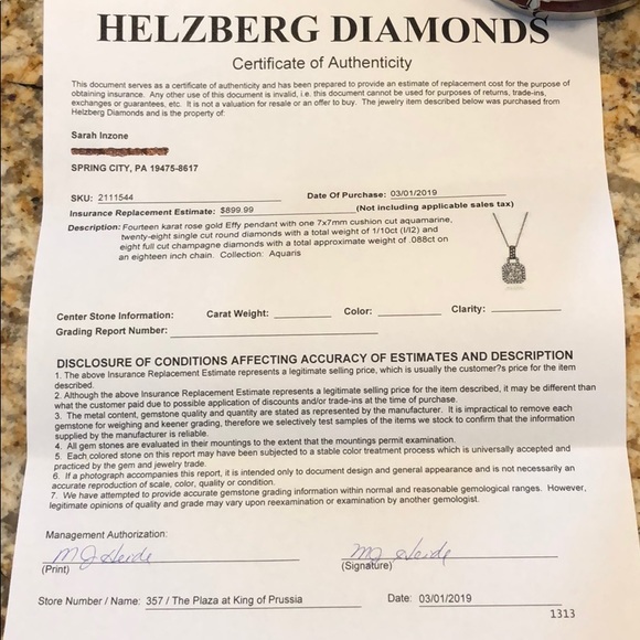 Aquamarine Pendant Rose Gold chain w. Diamonds - Picture 3 of 3